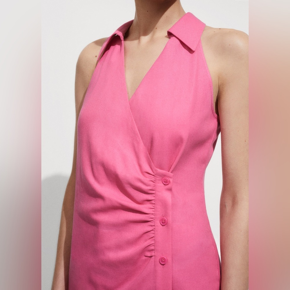 Mango Pink wrap shirt dress NWT - Picture 4 of 4